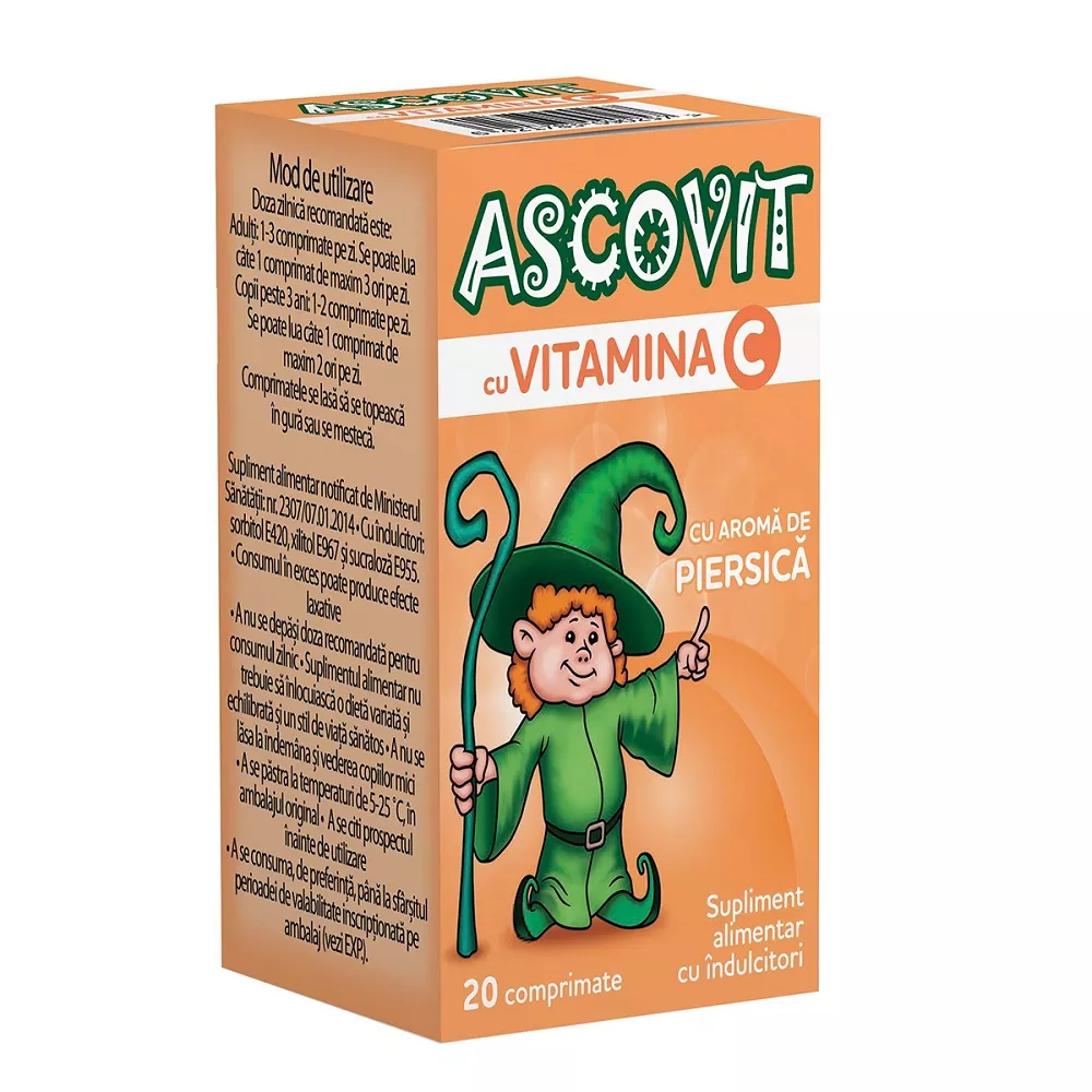 ASCOVIT CU AROMA DE PIERSICA 100 MG X 20 COMPRIMATE