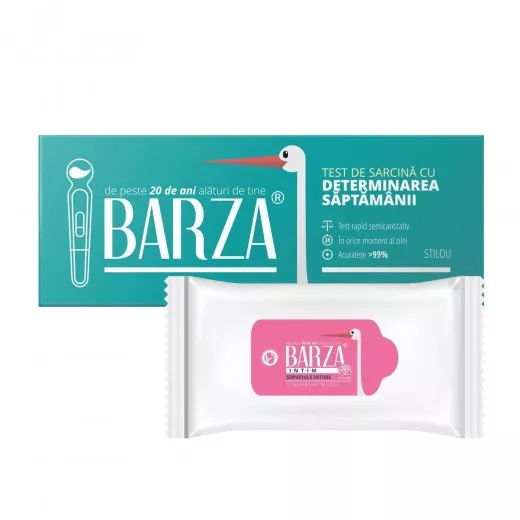 BARZA TEST DE SARCINA CU DETERMINAREA SAPTAMANII + SERVETELE UMEDE CU BICARBONAT X 20