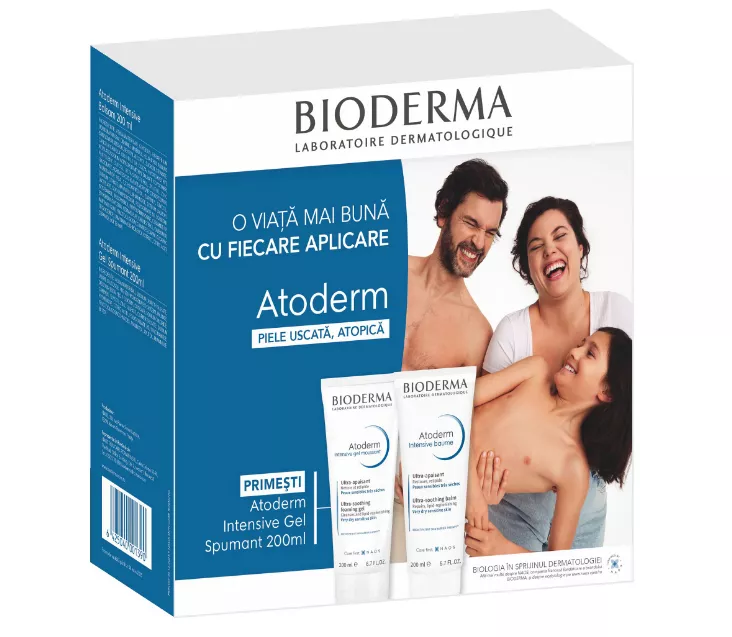 BIODERMA ATODERM INTENSIV BALSAM X 200ML + BIODERMA ATODERM INTENSIV GEL SPUMANT X 200ML PACHET PROMO