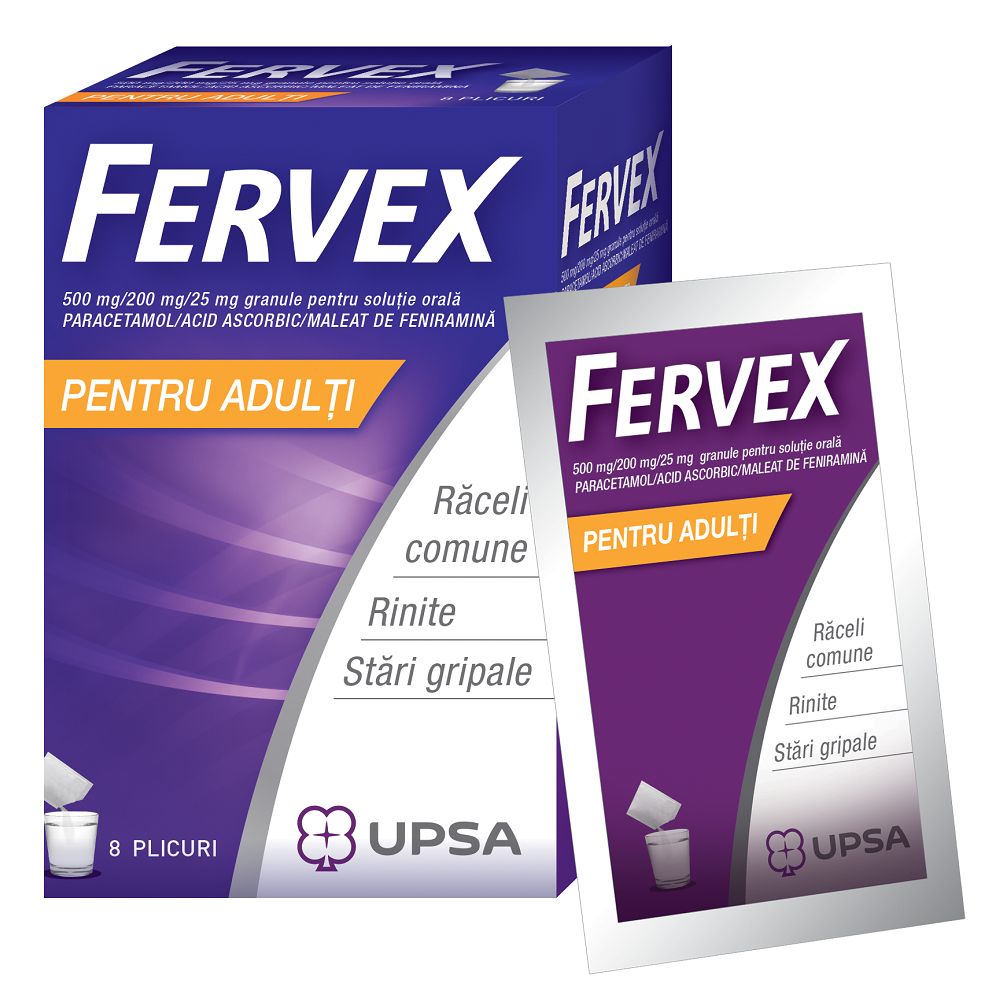FERVEX pentru adulti 500 mg/200 mg/25 mg x 8