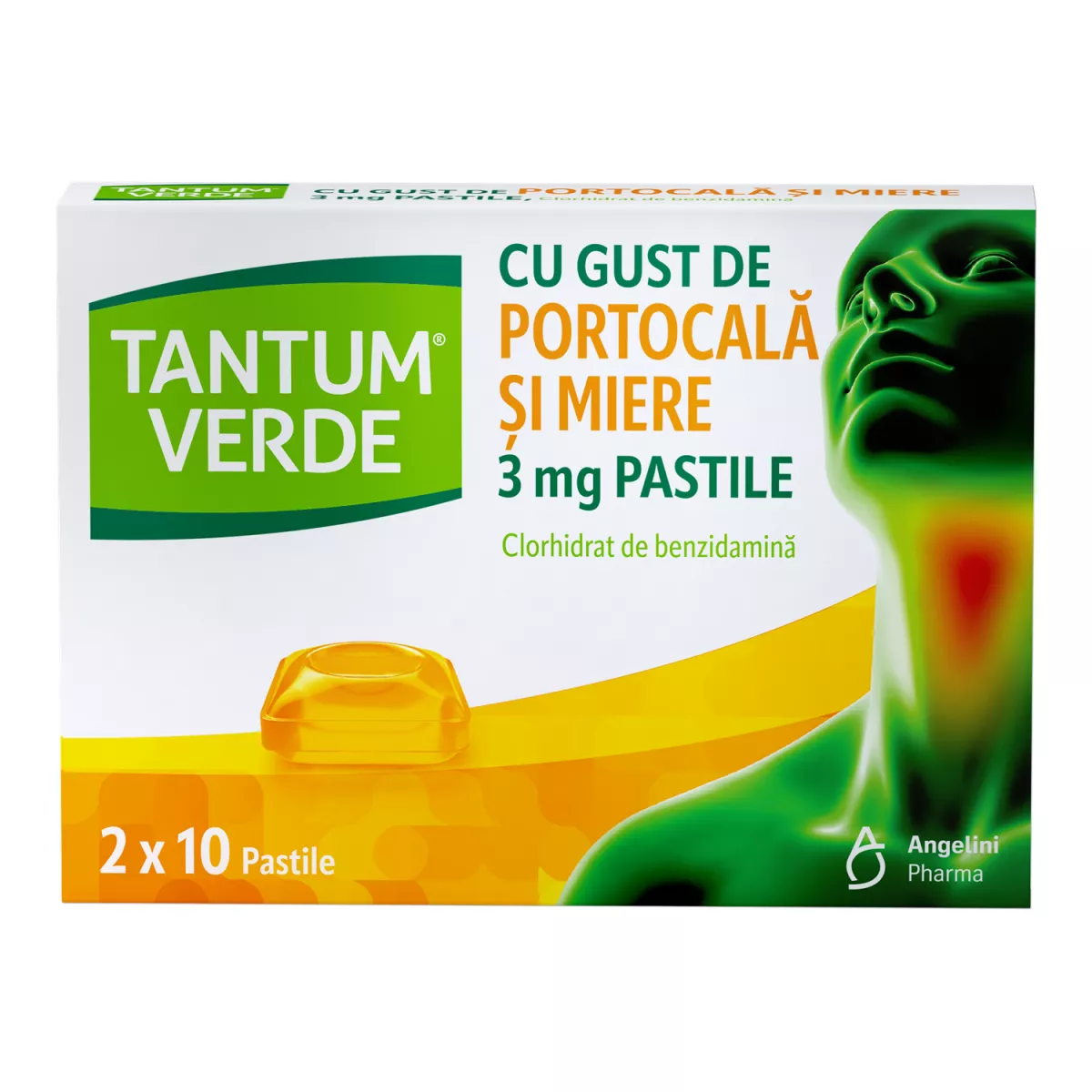 TANTUM VERDE CU GUST DE PORTOCALA SI MIERE 3 mg X 2 PASTILE ANGELINI PHARMA ÖST