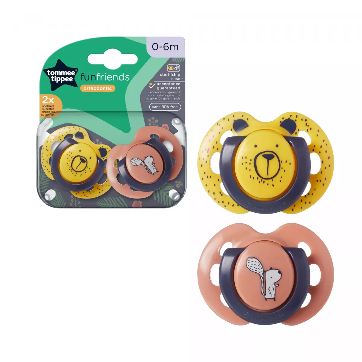 TOMMEE TIPPEE SUZETE ORTODONTICE FUN 0-6 LUNI X 2 BUC