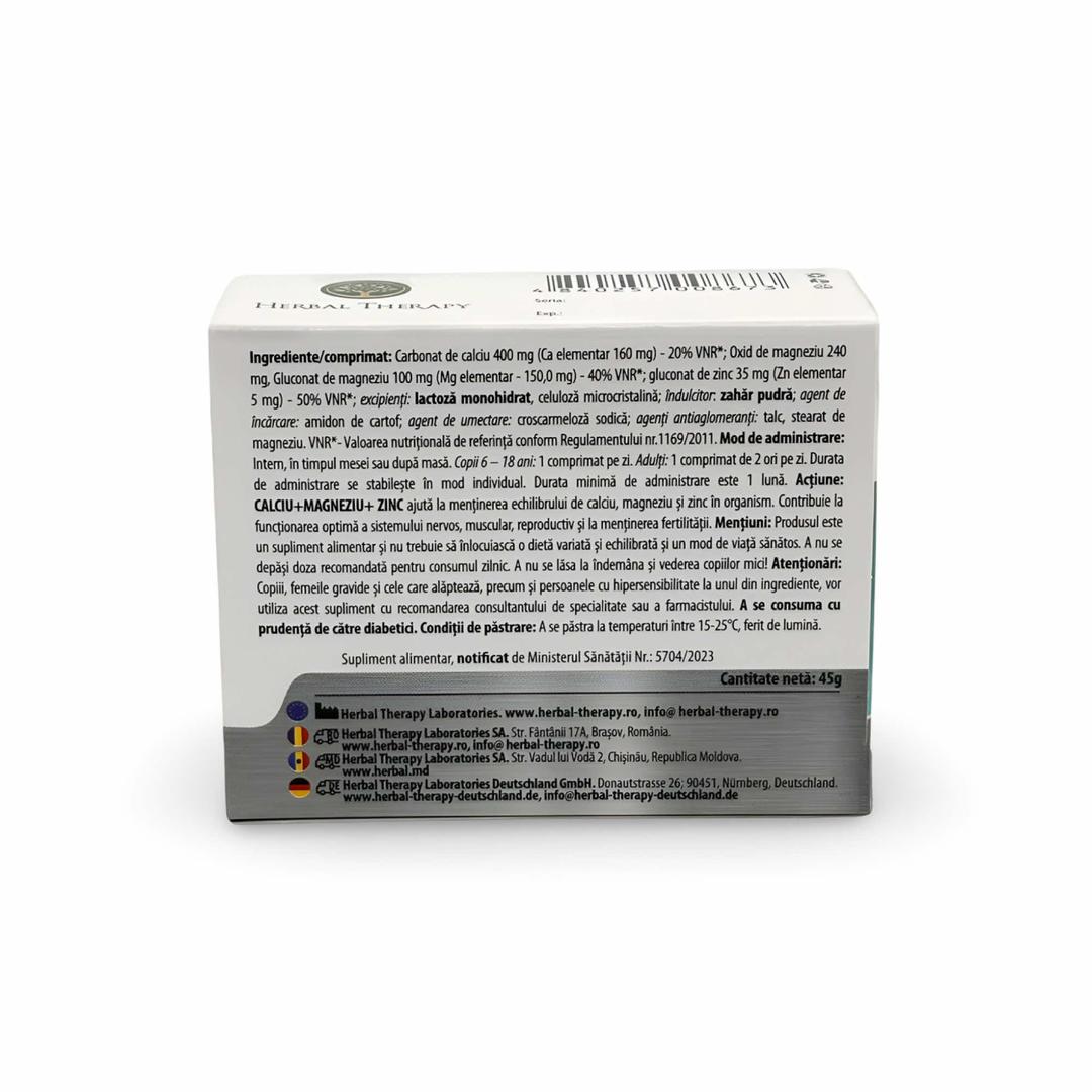 Calciu + Magneziu + Zinc - Menține echilibrul mineral al organismului, 30 Comprimate - imagine 3
