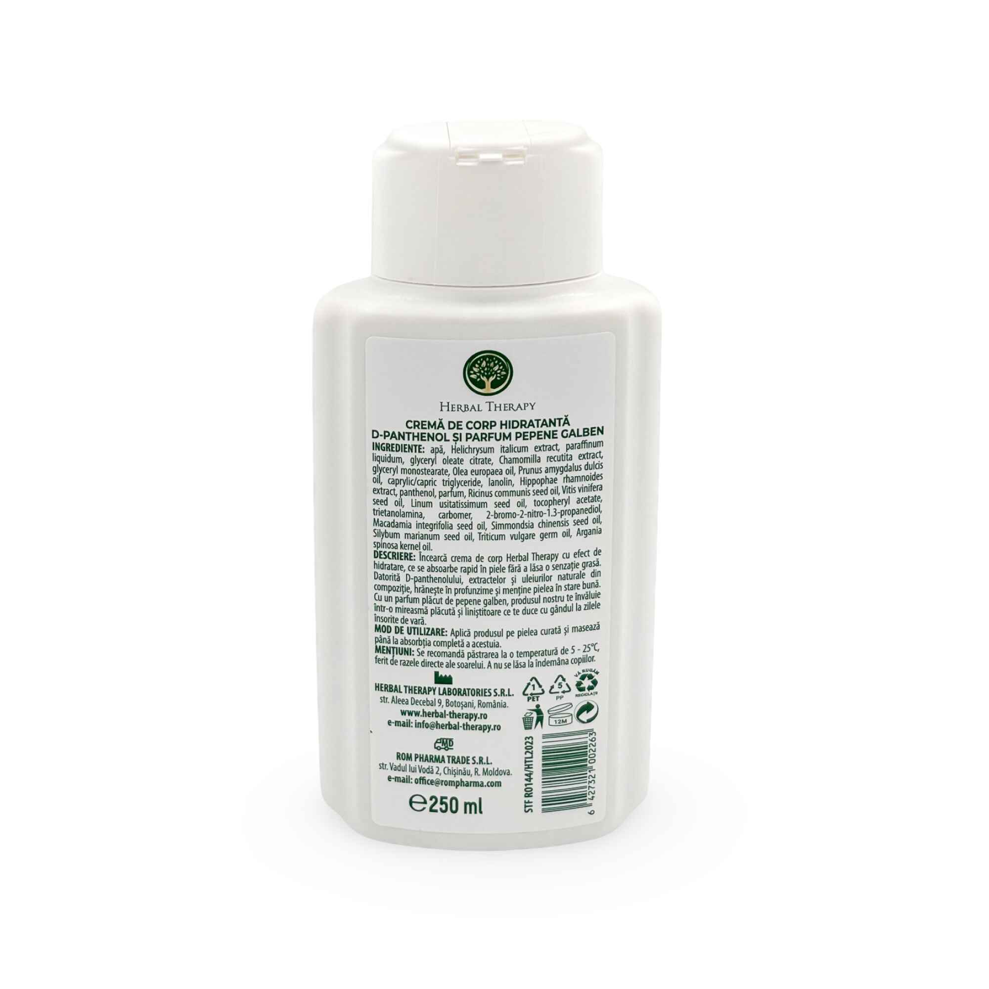 Cremă de Corp Hidratantă cu D-Panthenol, Uleiuri și Extracte Herbal, cu Parfum Pepene Galben, 250 ml - imagine 2