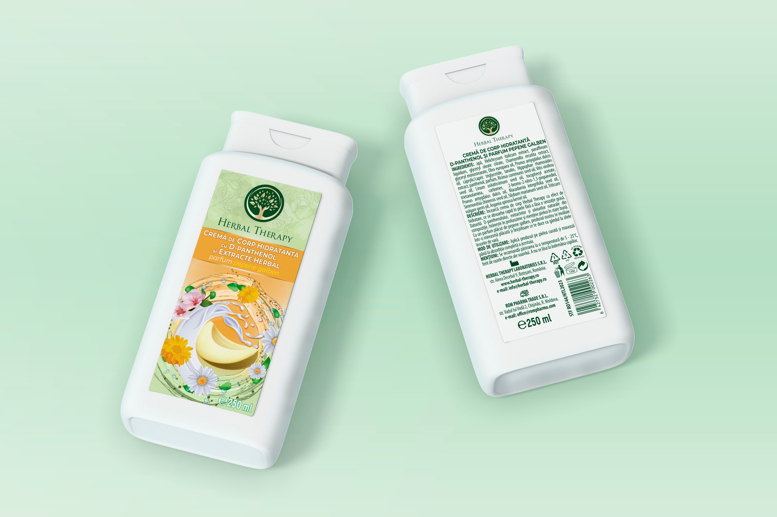 Cremă de Corp Hidratantă cu D-Panthenol, Uleiuri și Extracte Herbal, cu Parfum Pepene Galben, 250 ml - imagine 3