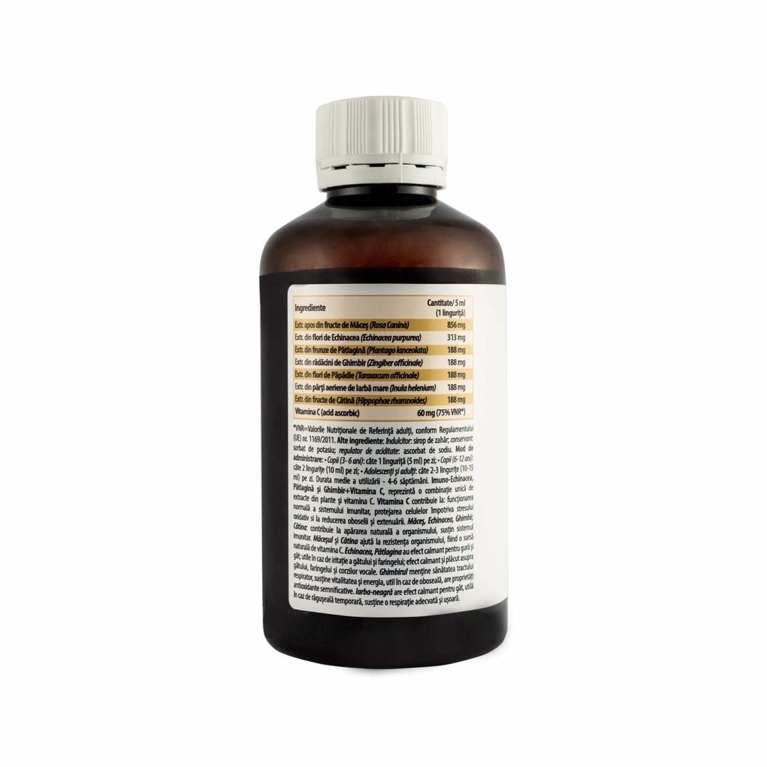 Sirop Imunitate și Calmarea Gâtului - Imuno Echinacea, Pătlagină, Ghimbir, Vitamina C, 200 ml - imagine 2