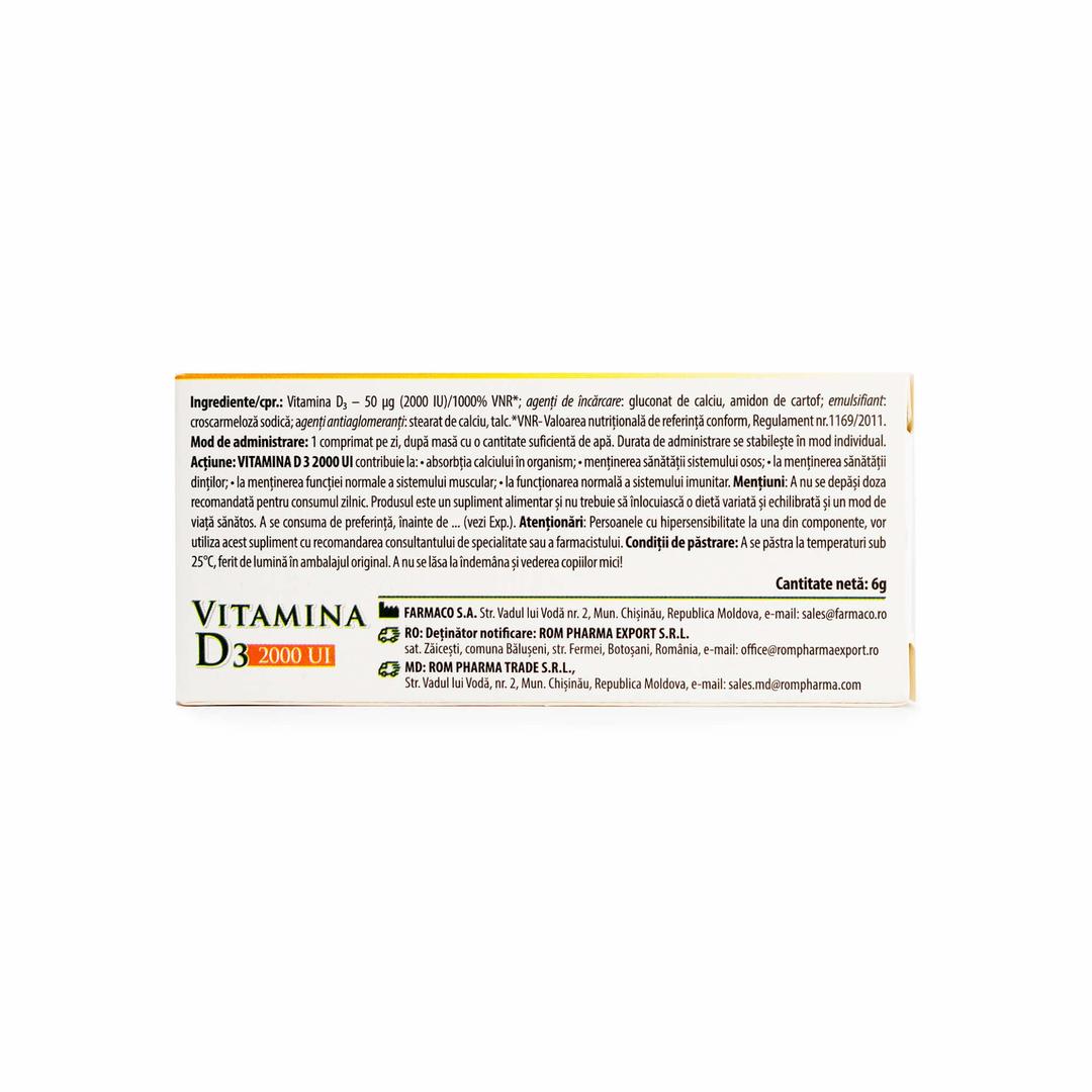 Vitamina D3 2000 UI, 30 comprimate – Supliment alimentar pentru oase, dinți & imunitate - imagine 2