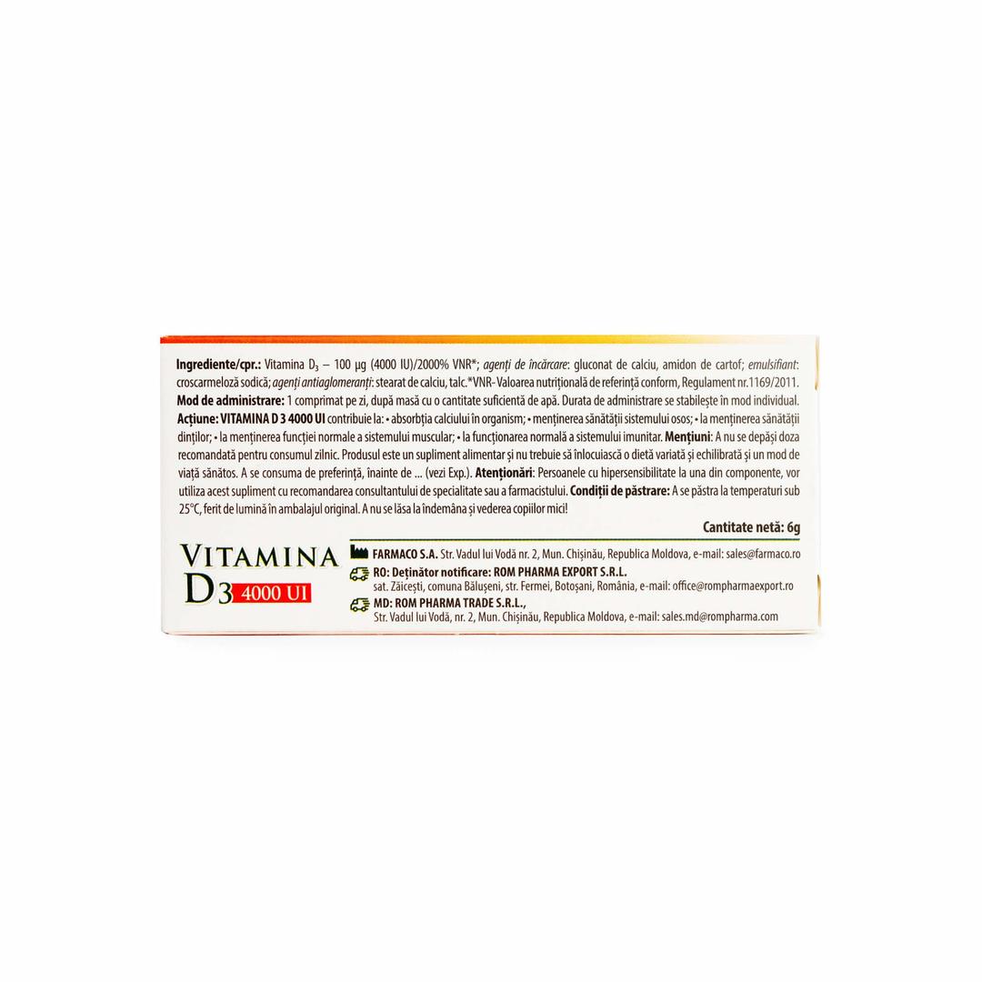 Vitamina D3 4000 UI, 30 comprimate – Supliment alimentar pentru oase, dinți & imunitate - imagine 2