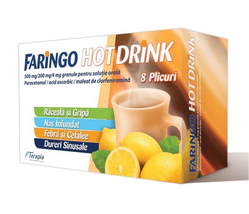 Faringo Hot Drink, 500 mg/200 mg/4 mg, 8 plicuri, Terapia